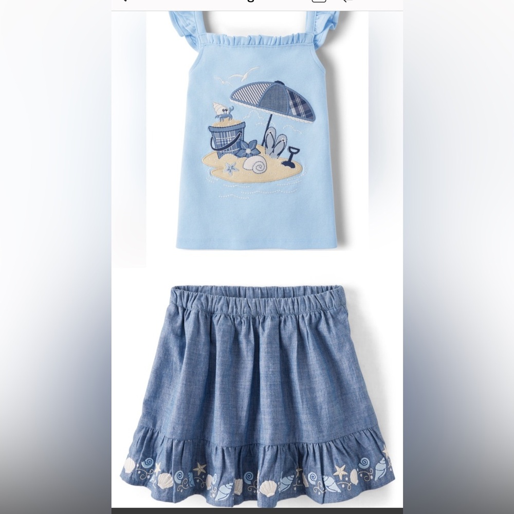 GYMBOREE Girls Embroidered Beach Tank Top and Skort - Sandy Shores -Party blue